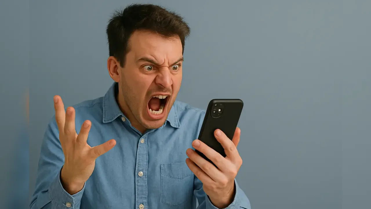 A man gesturing with surprise while holding his phone