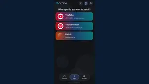 Morphe app chooser screen on a phone, showing the apps available to patch