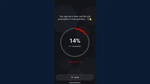 Morphe patching progress screen on a phone, showing a patch run in progress
